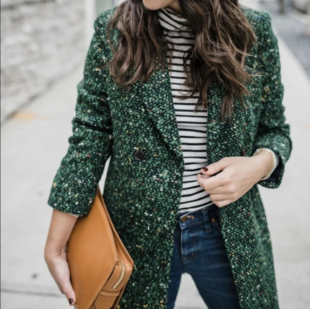 J. Crew Green Daphne Tweed Topcoat Coat Size 0 XS - Picture 8 of 15